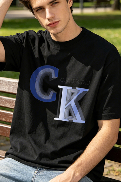 Fleck Casual Style T Shirts For Men With CK Logo And C H U K O U Text Persona...