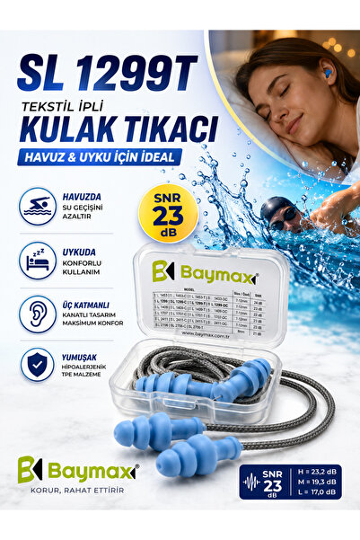 Baymax SL 1299T Tekstil İpli Yıkanabilir Kulak Tıkacı Havuz Uyku Ses Azaltıcı...