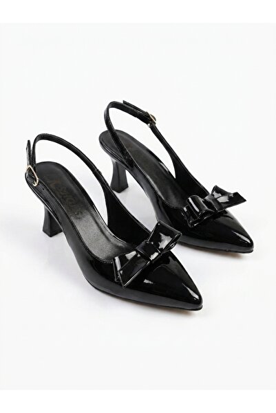 Nubbock Black Patent Leather Bowknot Women's Goblet Heeled Shoes Nk3194