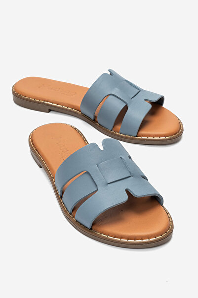 MANCORIGO Genuine Leather Women's Blue Fog Buckle Slippers Sugar