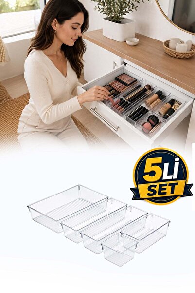 omilife Set od 5 prozirnih organizatora za ladice za šminku, nakit, kozmetiku...