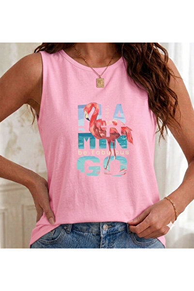 FAVORİST 1990 Flamingo Printed (Off Shoulder) Women's Tank Top T-Shirt