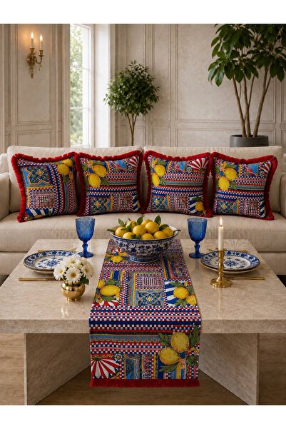 adenkahome Mi̇lano Series, Fringed Throw Pillow Cover and Runner 5-Piece Comb...