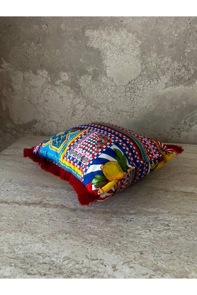 adenkahome Mi̇lano Series, Fringed Cushion Cover with Double-Sided Printing 43X43 cm