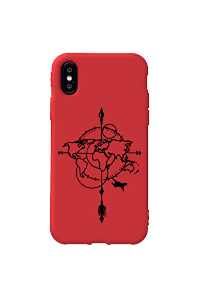 Other Apple iPhone Xs Old Map Red Colored Silicone TPU Θήκη