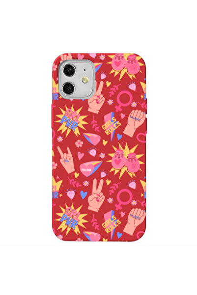 Other Apple iPhone 12 Grl Pwr 2 Red Colored Silicone TPU Θήκη