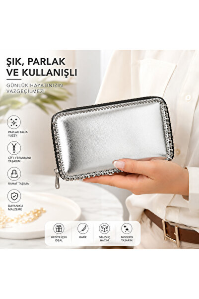 Gümüş renkli zımba detay el çantası