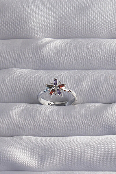 ARMÜZ Brass Silver Color Colored Zircon Stone Adjustable Ring