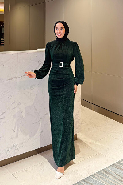 MODA ELİRA فستان سهرة سيليسي سويتيل للحفلات الإسلامية باللون الزمردي