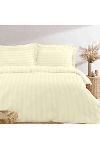 PIZUNA Cotton Striped Single Size Duvet Cover 140x200 cm Cream, 300 Thread Count