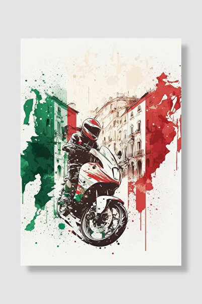 Luna Marissa Bikerski poster sa italijanskom zastavom, akvarel, trkački motoc...