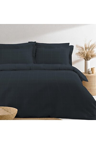 PIZUNA Cotton Checkered Duvet Cover Double Size 200x200 cm Dark Grey, 300 Thr...
