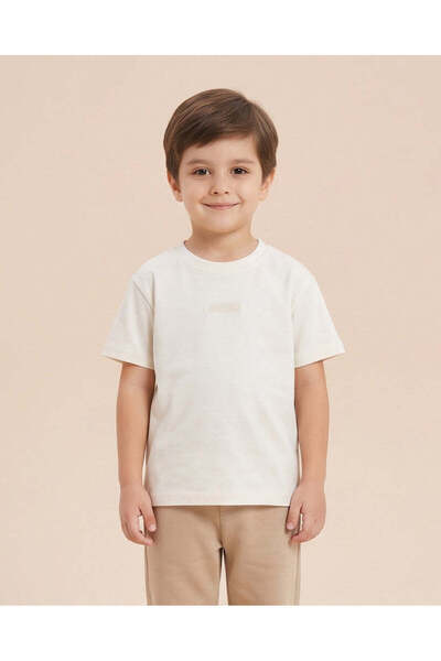 REDTAG Boys Cream Interlock Short Sleeve T-Shirt