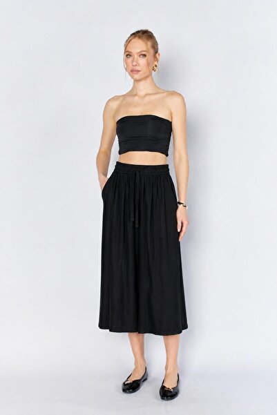 TENA Women's Black 5579 Tie-Waist Elastic Loose-Fit Casual Trousers