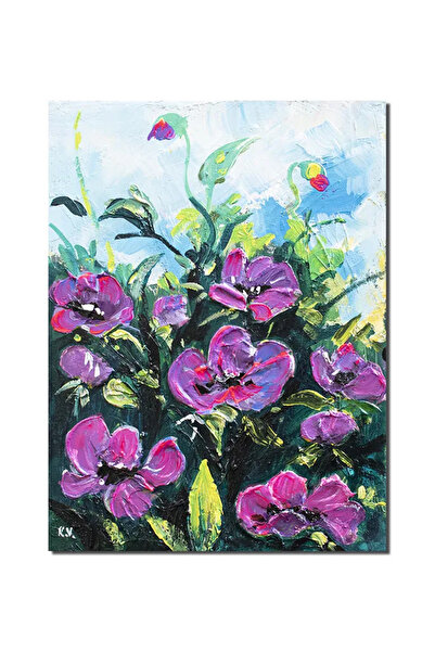 artnova Ръчно рисувана картина, Лилави цветя, стилизирана, 40x30см акрил върх...