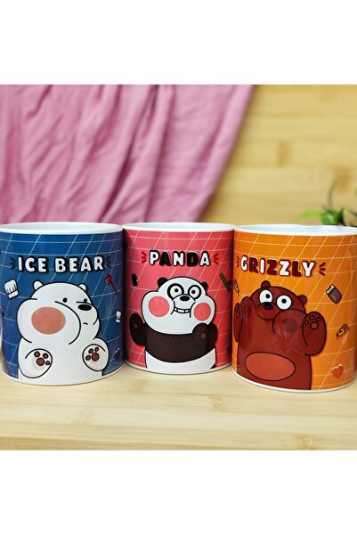 kuttuushop We Bare Bears 3'lü Arkadaşlık Kupası Büyük Bardak Kahve Çay Fincan...