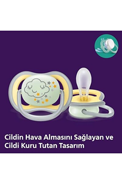Yıldızan Ultra Air Night Pacifier, 18 Months+, 2-Pack, Glow in the Dark, Orth...