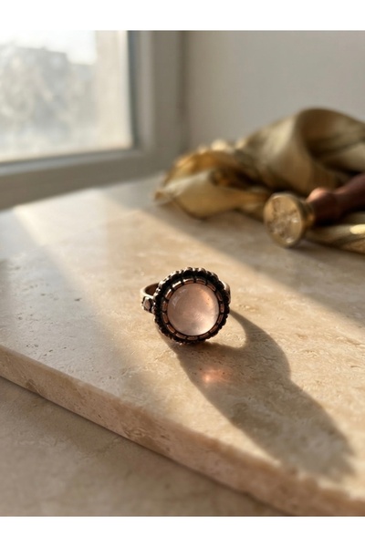 Meneva Aksesuar Authentic Patterned Copper Body Adjustable Ring with Natural ...