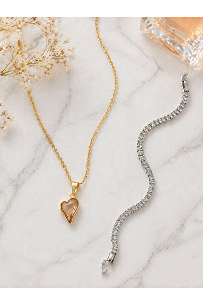 Seyn Accessory Steel Champagne Color Stone Heart Necklace, Tarnish Resistant ...