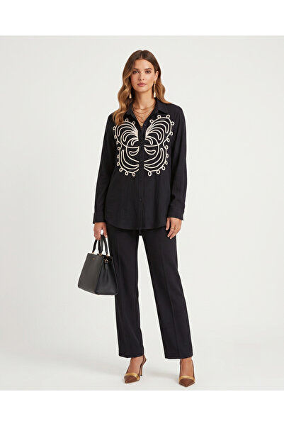 Marvella By Rasha Linen Two-Piece Set with Butterfly Embroidery