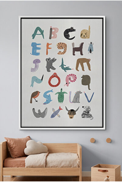 Jasmine Art Animal Alphabet Kids Wall Art | Portrait Framed Canvas Print | Lu...