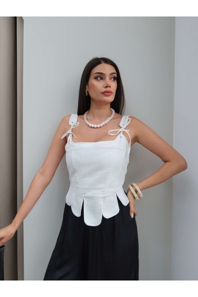 ESRAHELVACI Shoulder Tie Zipper Detailed Blouse