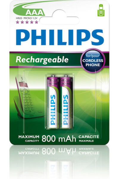Philips Επαναφορτιζόμενες Μπαταρίες AAA 800 mAh 2 Τεμάχια