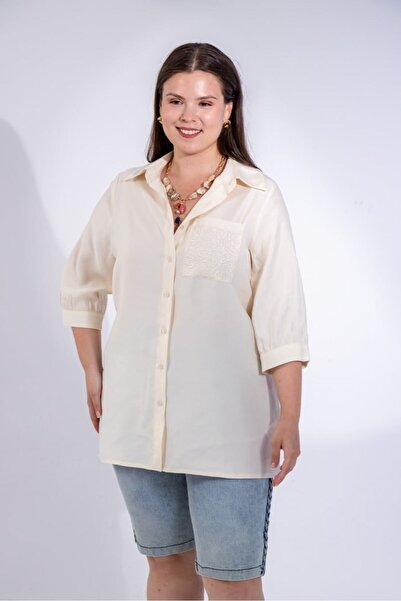 Roxxlen Women's Plus Size Pocket Embroidered Shirt