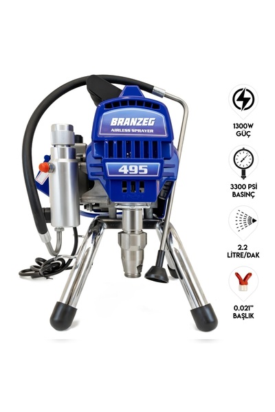 BRANZEG Havalı Boya Makinesi 1300W Güç 3300 Psi Bar Çıkışı Dk/lt 2.2 0.021 Ba...