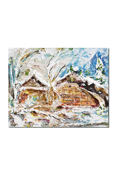 artnova Ръчно рисувана картина, Зимен пейзаж, стилизиран, 25x20см акрил върху...