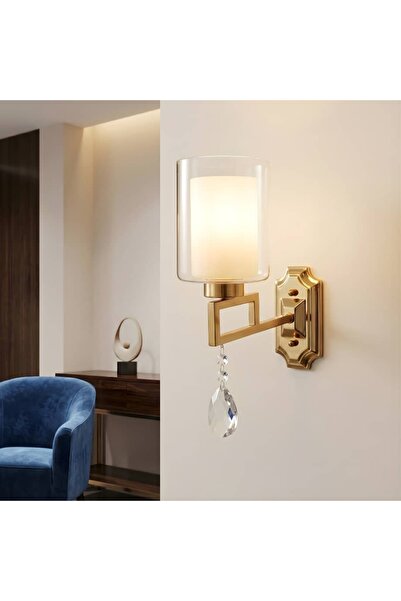 Happy Light Gold Color Crystal Wall Sconce with Glass Shade