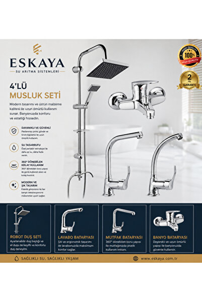 ESHOME ESKAYA 4 LÜ Set Banyo Bataryası Köşe Mutfak Ve Lavabo Bataryası Musluğ...
