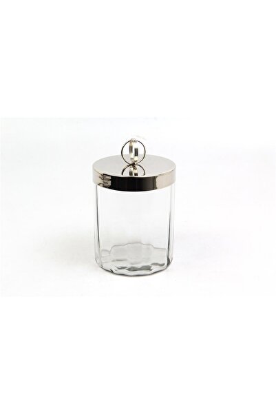 LAMEDORE Halka Kulplu Optik Cam Küçük Nikel Kavanoz 13,5x13,5x19 cm | Dekorat...