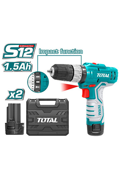 TOTAL دريل بطارية رجاج 12V 20N.m شنطة بلاستيك مع بطارية اضافية و شاحن TIDLI12...