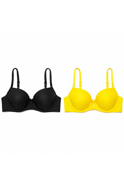 Generic Women's Padded Bra Pack of 2, Plain Daily Wear, Black & Yellow | Adju...