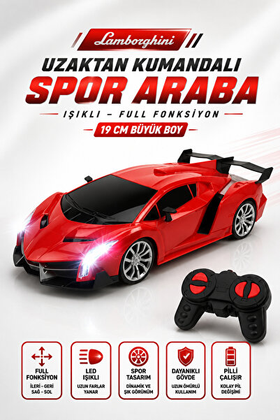 YILDIRIM OYUNCAK Pilli Uzaktan Kumandalı Lamborghini Spor Araba 19cm – LED Iş...