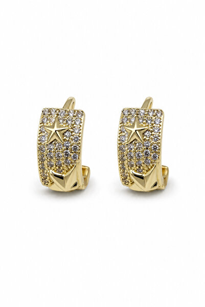 Jack Ferrero Yellow Color Star Motif Zircon Stone Stylish Hoop Earrings Women...