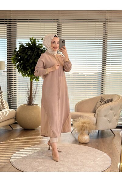 Nihle 7643 Yakasız Fermuarlı Kap Vizon