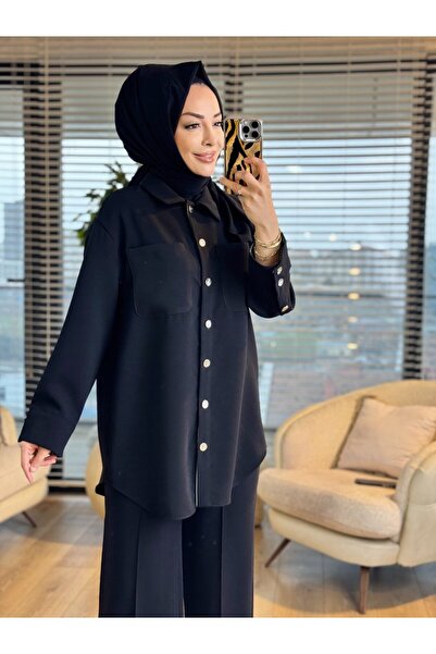 ALANURMODA 14464 بدلة بجيبين أماميين وأزرار معدنية باللون الأسود