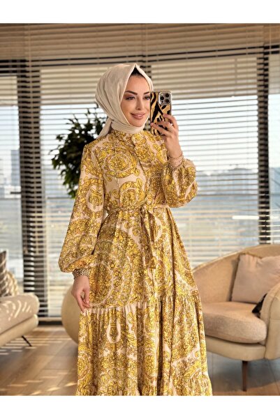 Merwishop Mrw1748 Patterned Dress Yellow