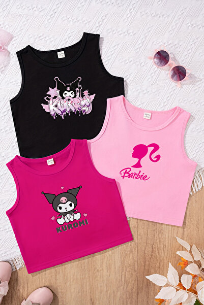 MYADA Tarz Baskılı Kız Çocuk 3'lü Crop Set 23408 22186 23447