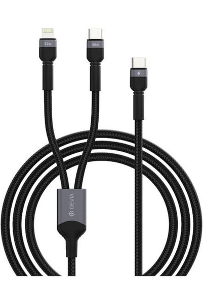 Devia Καλώδιο 2 σε 1 Extreme Ec648 Usb-c + Usb-c Lightning 1,2 μ. 3A Μαύρο