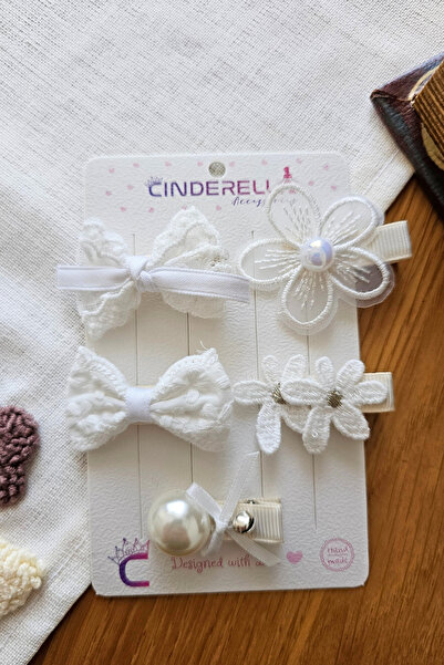 Cinderella Zarafet Serisi 5'li Kız Bebek Astarlı Pens Toka Seti - İncili Dant...