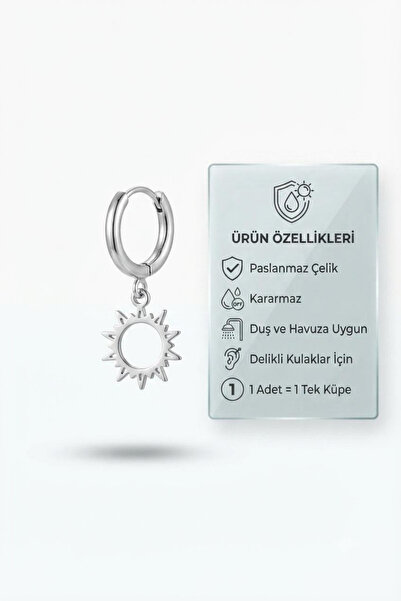 Blisse Piercing Unisex Silver Color Steel Hoop Earrings with Mayan Sun Figure