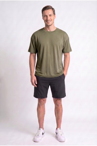 ODİN ATLAS Tricou pentru bărbați, culoare kaki, oversize, cu textură mătăsoas...