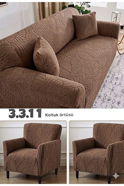 beyvetçe Jakarlı YAPRAK 3 3 1 1 krem Lastikli Kanepe Örtüsü | Lastikli Koltuk...