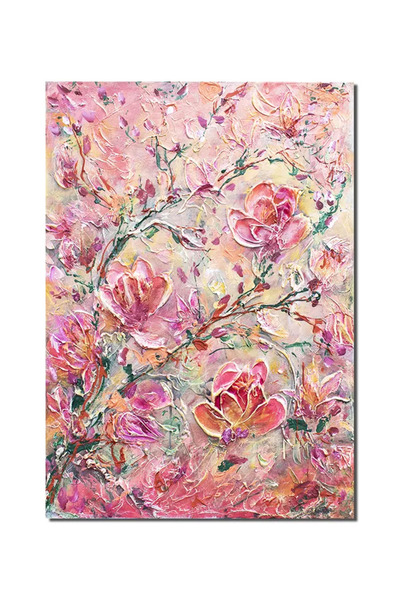 artnova Ръчно рисувана картина с импасто, Цветове на магнолия 70x50см акрил в...