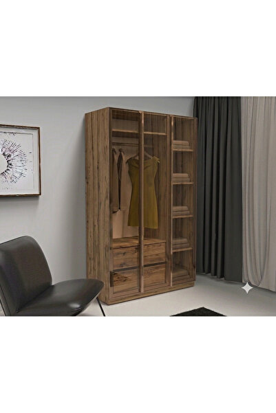 Dian Mobilya Cam 3 Kapılı Dolap 2 Çekmeceli 4 Raflı İçi Komple MDF