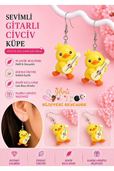 himi bijuteri aksesuar Cheerful Cute Guitar Playing Chick Animal Figured Dang...