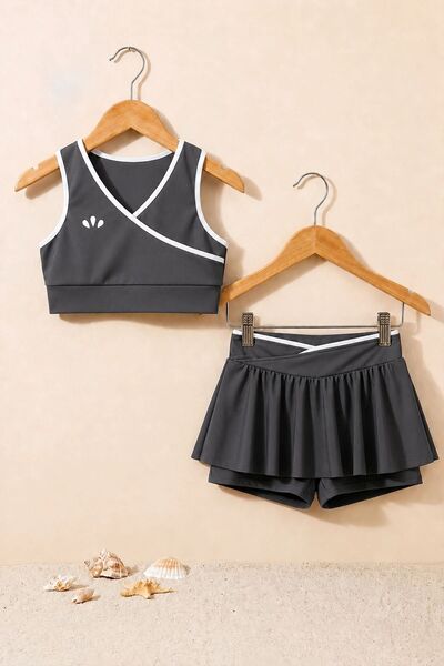 ZUZUNGA Girl's Sporty Gray Color Crop Top - Shorts Skirt Bottom Top - Set